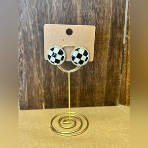 Black & Off White Checker Stud Earrings
Faux Pearl Halo, 925 Silver Post, 14K